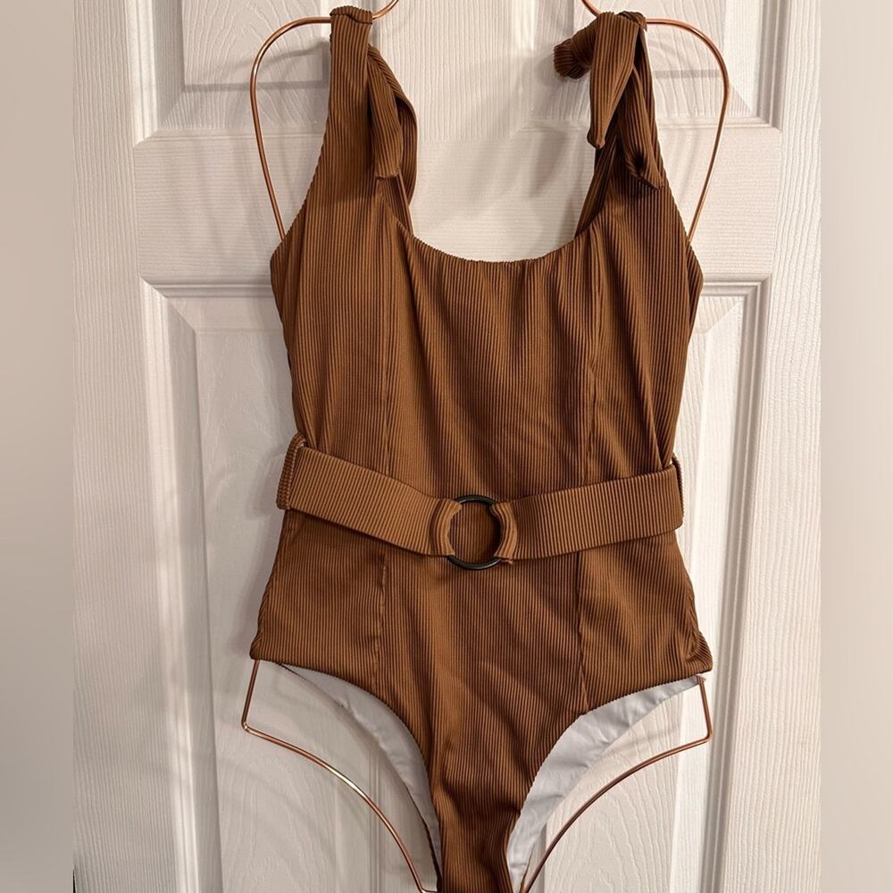 Women's One Piece Swimsuits Belted Tummy Control Bathing Suit Tie Shoulder Sz 4